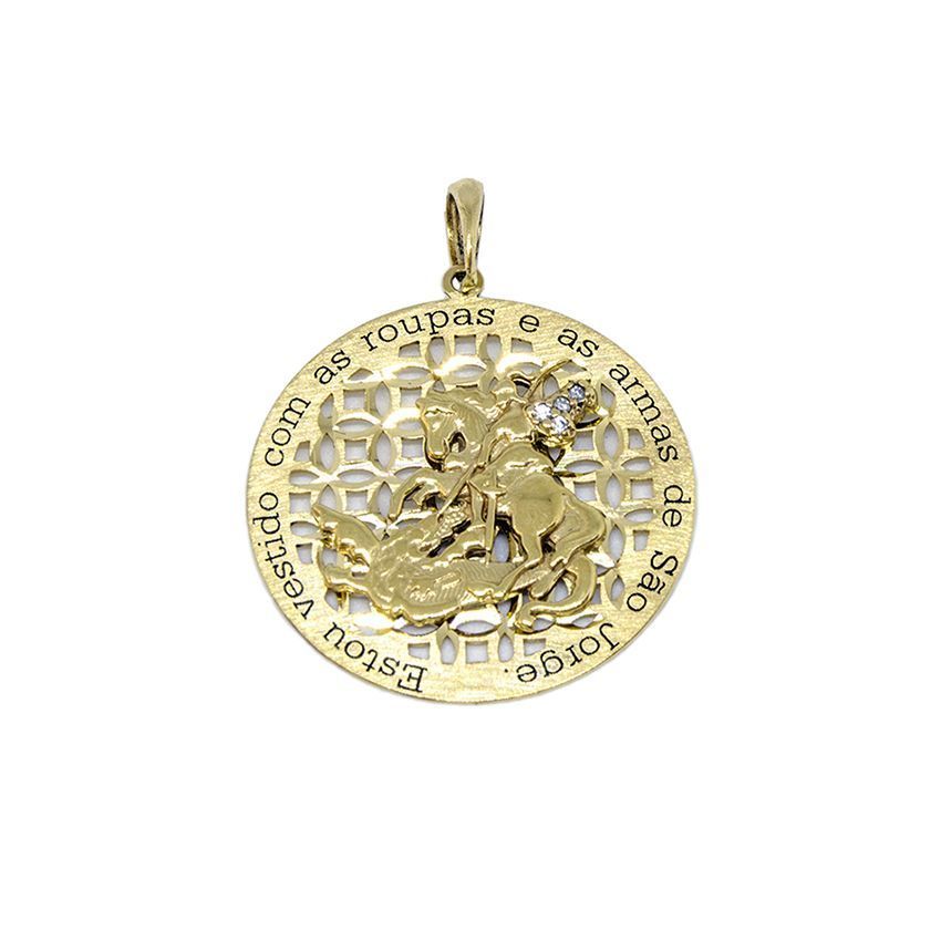 Pingente S�o Jorge com Zirc�nia em Ouro 18 Kilates - 25044